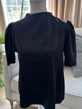 Calvin Klein Black Satin Short-Sleeve Blouse